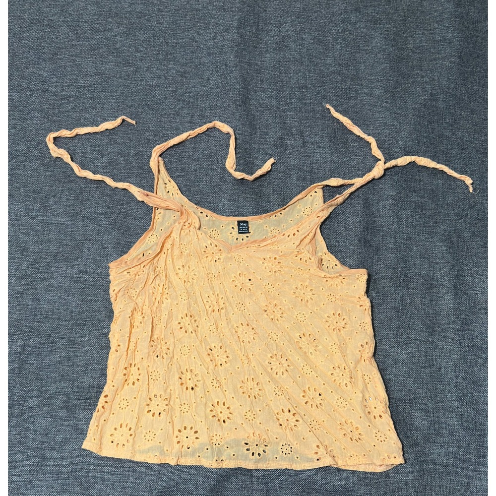 Niay Women's XL Tank Top Orange Eyelet Tie Shoulder Boho